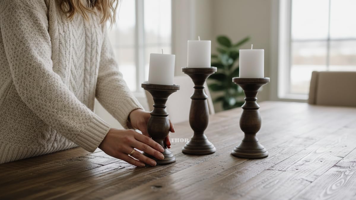 Candle Pillar Holder, Candle Holder Set of 3 Fall Wooden Candle Holder, Farmhouse Set for Table Centerpiece Home Decor-10,8,6 Inch