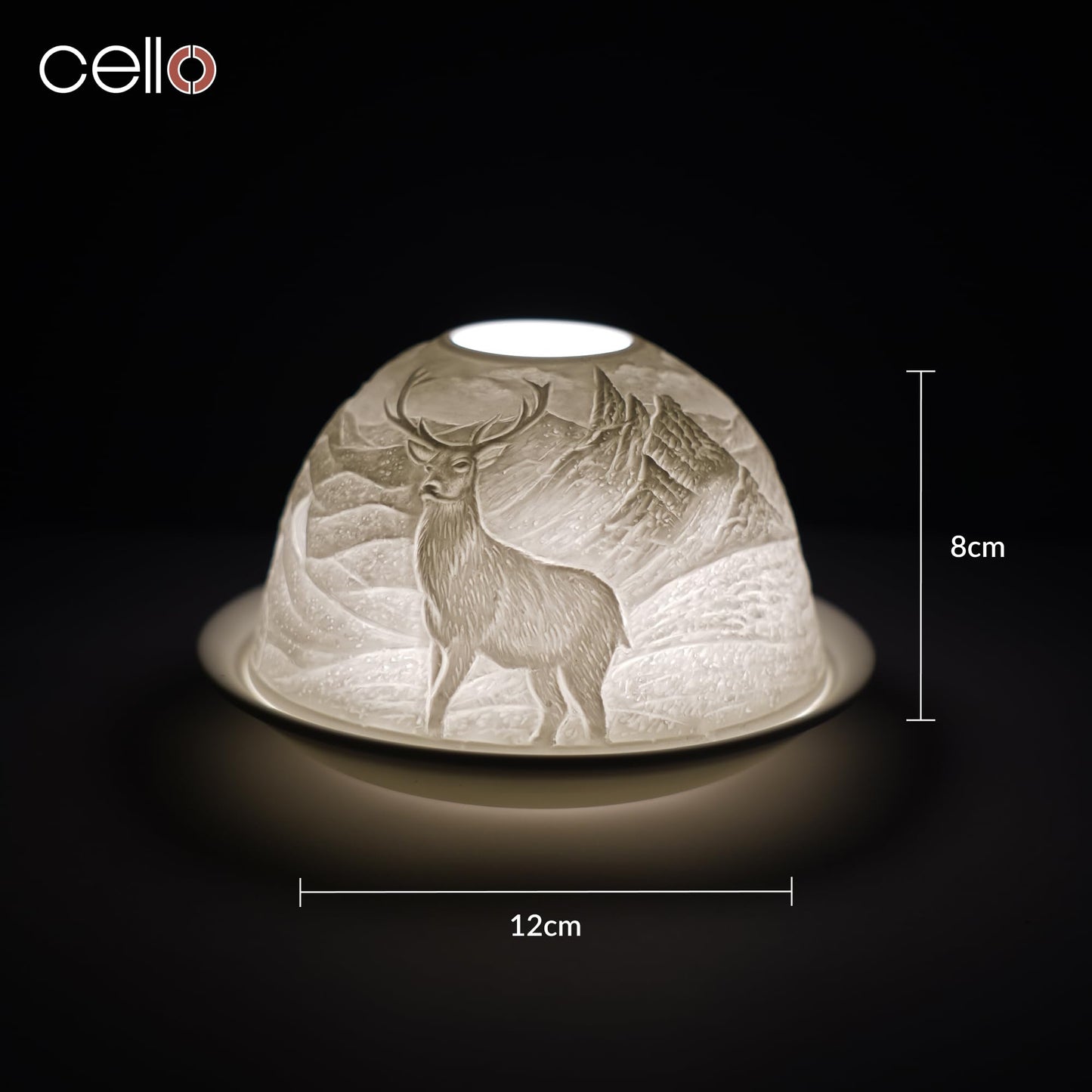Cello Porcelain Tealight Holder Dome - Highland Stag Design with 3D Projection Image & Message Scented Unscented LED Candle Wax Warmer Animal Nature Deer Gifts Ornament Home Birthday Easter Present