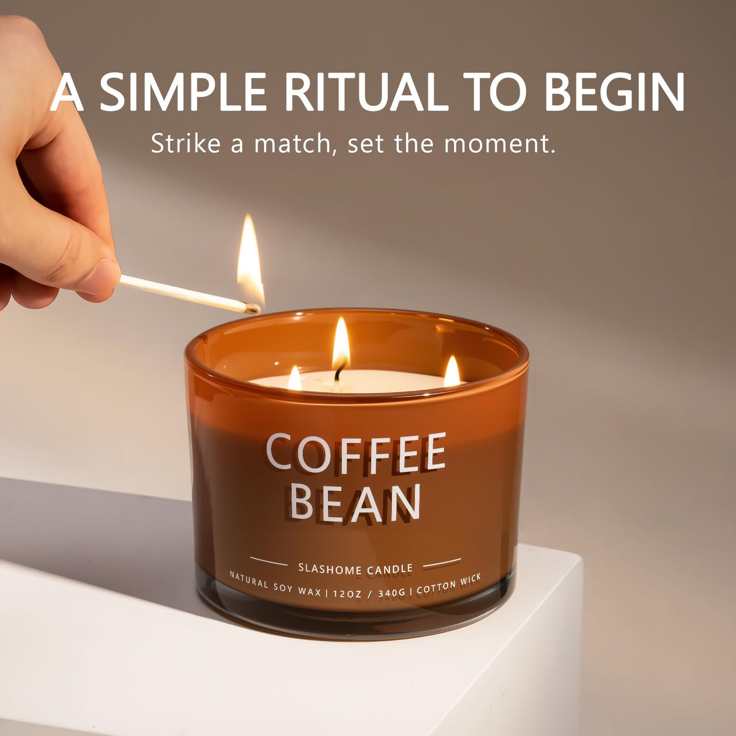 Coffee Bean Scented Candle, Luxury Large 3 Wick Soy Candle 12 Oz, 60+ Hour Long Lasting Clean Burn, Elegant Aromatherapy Home Decor, Housewarming & Birthday Gift for Men & Women