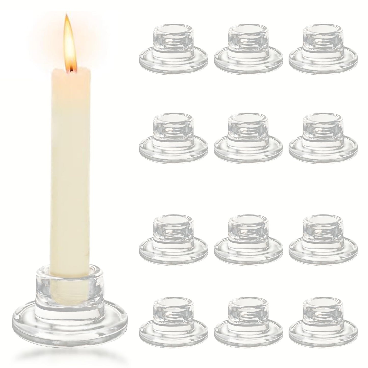 12Pcs Glass Tapered Candlestick Holders Bulk - Small Clear Short Candle Holders, Modern Design for Table Centerpiece, Wedding, Christmas, Advent, Dining & Party Home Decor