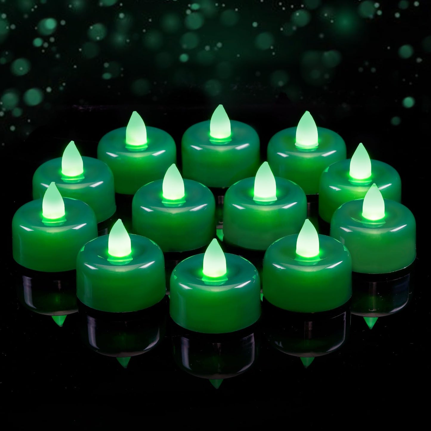 Amagic 24 Pack Green Flameless LED Tea Lights Candles Battery Operated, Electric Fake Tealight Candles for Party, Wedding, Table Centerpiece, Home Decor, Mardi Gras, Halloween, Christmas, St. Patrick