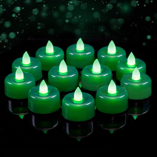 Amagic 24 Pack Green Flameless LED Tea Lights Candles Battery Operated, Electric Fake Tealight Candles for Party, Wedding, Table Centerpiece, Home Decor, Mardi Gras, Halloween, Christmas, St. Patrick
