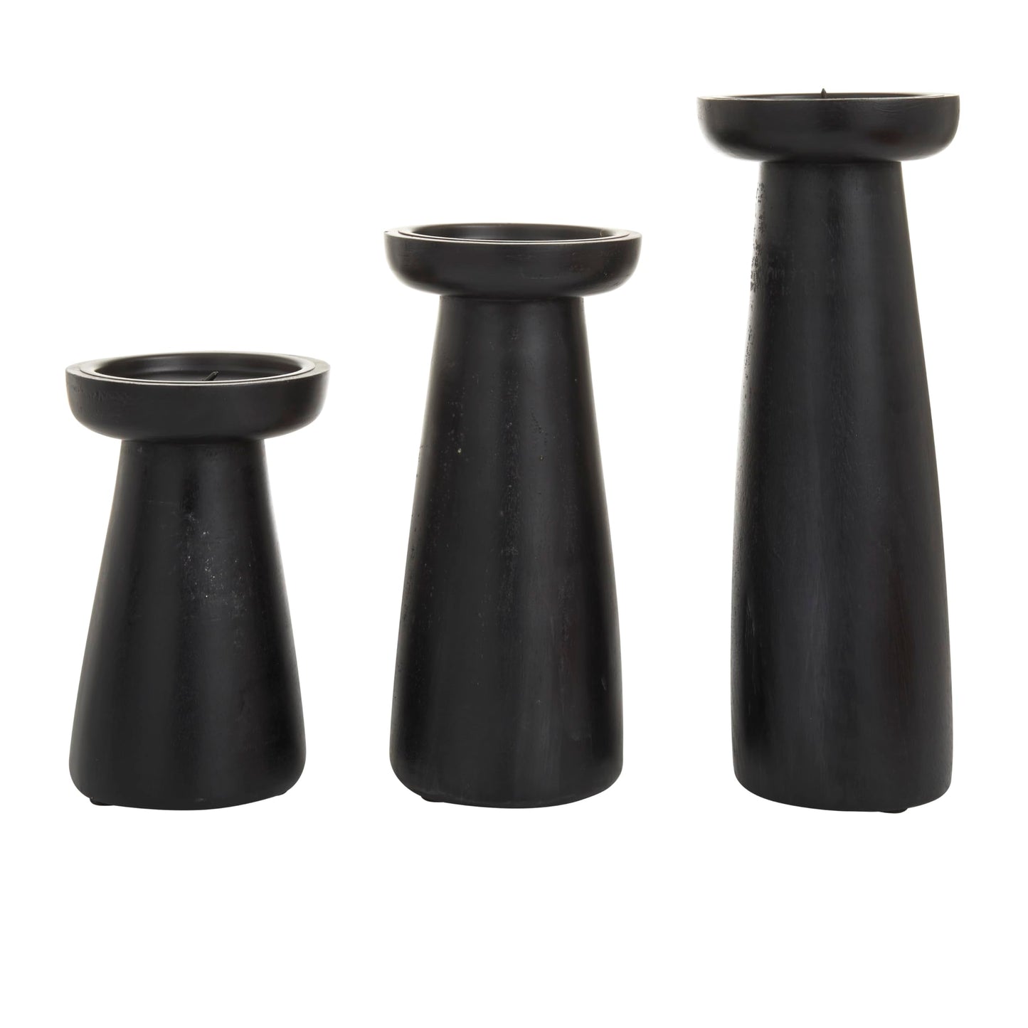 Deco 79 Mango Wood Decorative Candle Holder Pillar Candle Stand, Set of 3 Candlestick Holder 10", 6", 8" H, Black