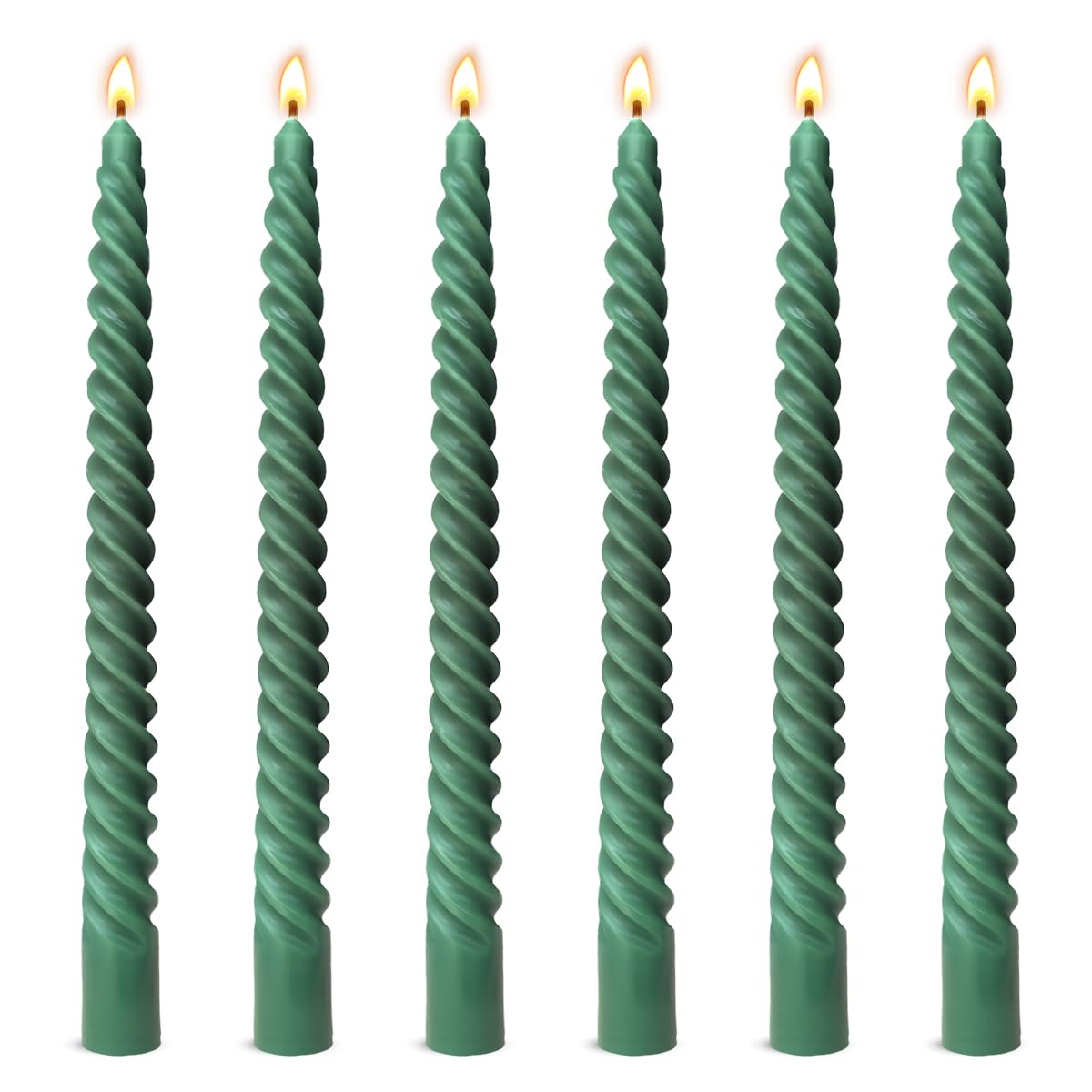 6 Pack 10 Inch Hunter-Green Spiral Taper Candles for Christmas and Spring Home Decoration, Unscented Dripless Twisted Candlesticks for Dinner St. Patrick's Day Earth Day and Garden Parties
