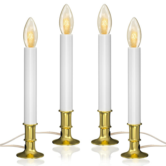 Txcigech Electric Christmas Window Candle Lights - 4-Pack with Dusk-to-Dawn Auto Sensor, Plug-in Corded Window Candle Lamps with C26 Incandescent Bulbs for Holiday Home Decor