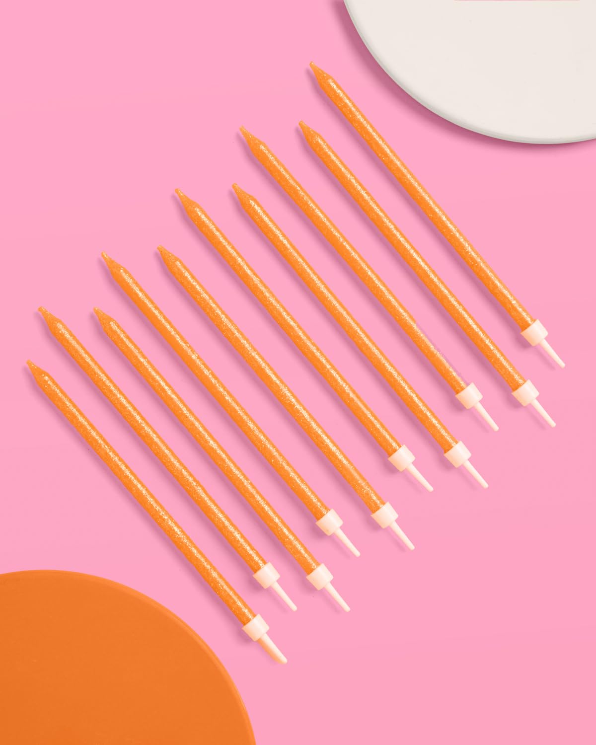 xo, Fetti Orange Glitter Birthday Candles - 10 Pack | Showgirl Birthday, Summer, Kids Party, Pool Party, Halloween