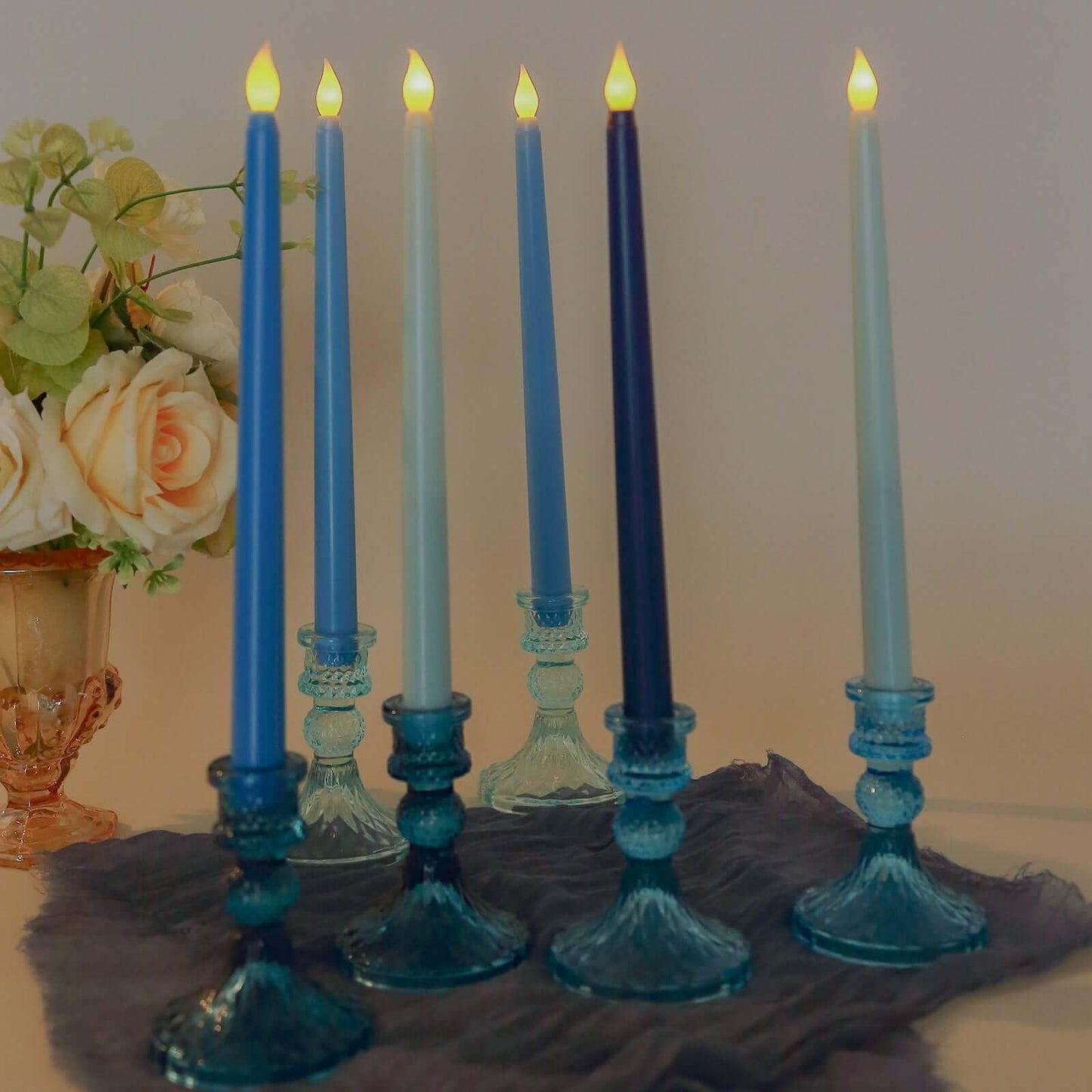 Efavormart 8 Pack Mixed Blue Flameless LED Taper Candles, 11" Flickering Battery Operated Candles for Birthday Party, Boy Baby Shower & Event Decor