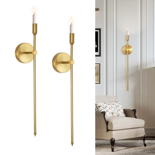 Gold Candle Sconces Long Wall Candle Holder, Set of 2 Large Wall Candle Sconce Modern Chic Home Decor for Bedroom, Dining Room, Living Room 23"