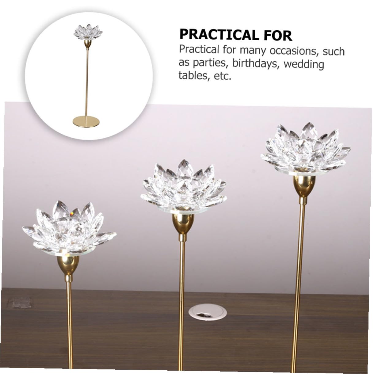 GETAJGHSD Crystal Lotus Candlestick Holder, Small Metal Candle Stand Gold Finish, Decorative Romantic Candleholder for Dining Room and Wedding Décor