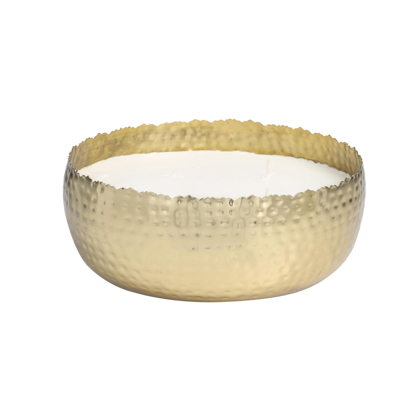 Deco 79 Metal Decorative Candle English Garden Scented Wide Hammered 90 oz 4 Wick Aromatherapy Candle with White Wax, Wax Aromatherapy Candle 10" x 10" x 4", Gold