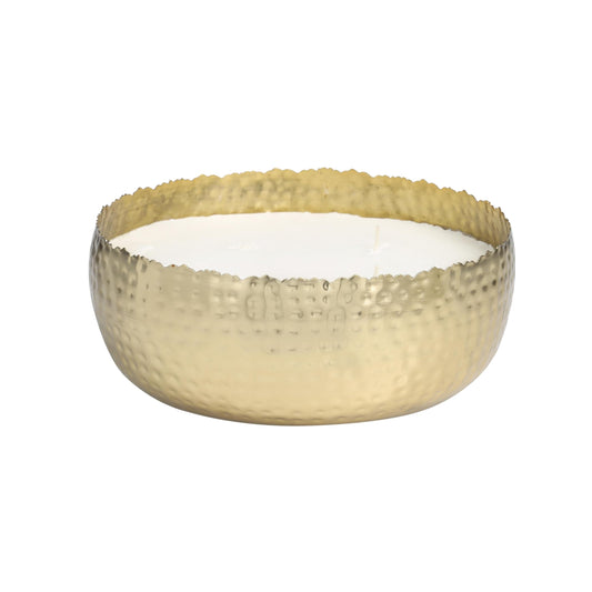 Deco 79 Metal Decorative Candle English Garden Scented Wide Hammered 90 oz 4 Wick Aromatherapy Candle with White Wax, Wax Aromatherapy Candle 10" x 10" x 4", Gold