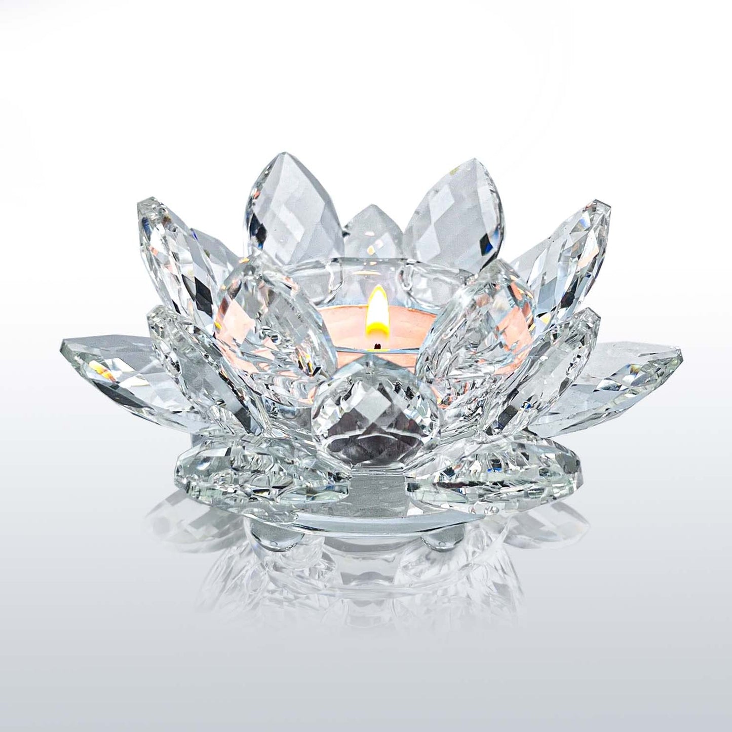 Kolnlala Crystal Lotus Flower Tealight Candle Holders/Glass Tea Light Candlestick Decor Decoration for Christmas Home Wedding Party… (Clean 1pc)