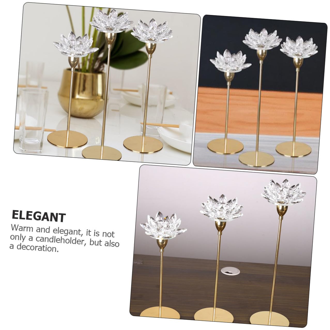 Cabilock Modern Small Metal Crystal Lotus Candle Holder Candlestick for Wedding Decoration Romantic Candlelight Dinner Ornament