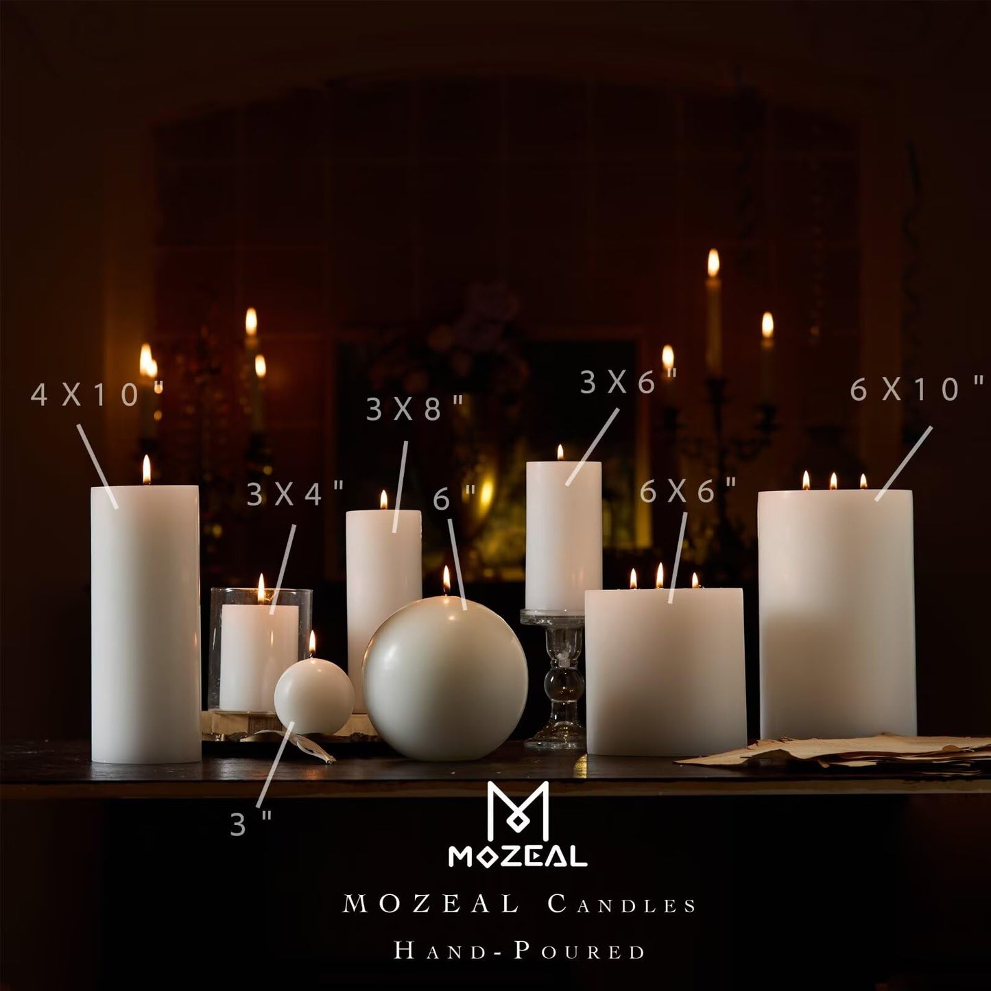 MOZEAL Hand-Poured, 6 Inch White Large Round Ball Candles - Elegant White Round Pillar Candles, Dripless, Unscented, Smokeless, Ideal for All Occasions.
