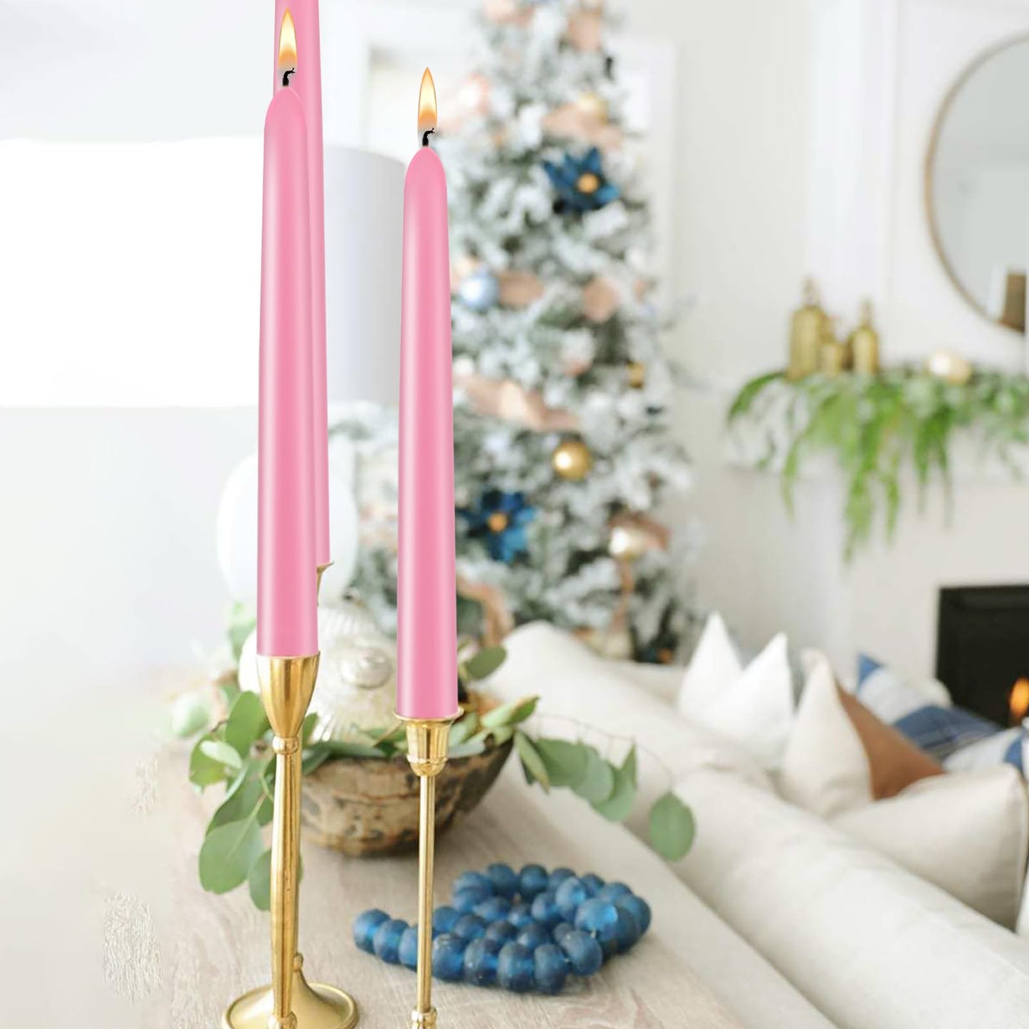10 Inch Pink Taper Candles Set of 20, Dripless and Unscented Candle Sticks for Dinner, Shabbat, Halloween, Christmas, Wedding, 8 Hours