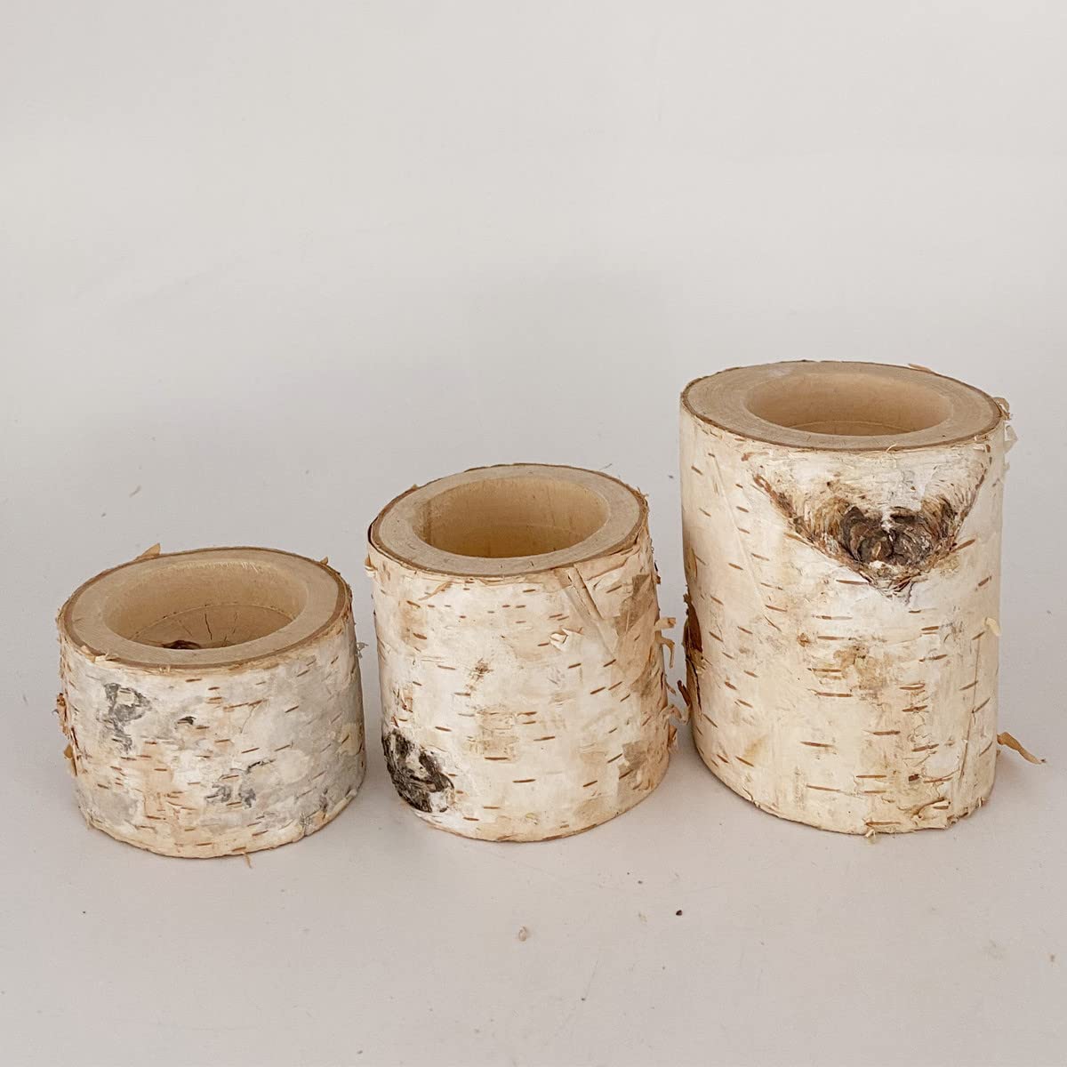 Rustic Wedding Birch Log Tealight Candle Holder Wood Table Decor Wooden Candle Holder Party Decoration (Pack of 3(Assorted Height))