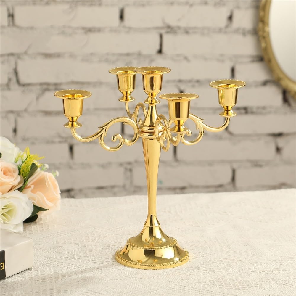 cfycfy987 Candelabra Retro Five-Headed Metal Candlestick for Wedding Dining Table Christmas Party Home Decoration Candle Sticks Holder(Gold)