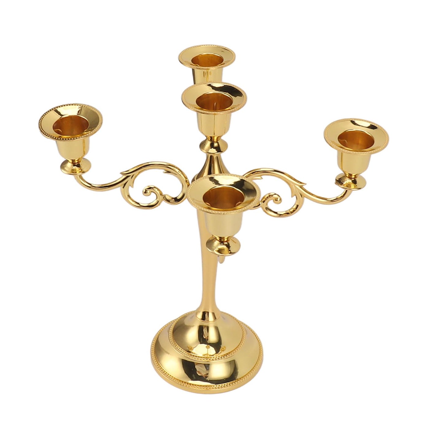 5 Arm Candlestick Holder, Iron Retro Decorative Candle Holder, Golden Metal Centerpiece for Home Church Dining Table, Sturdy Elegant 5 Arm Candle Holder with Fine (Gold)