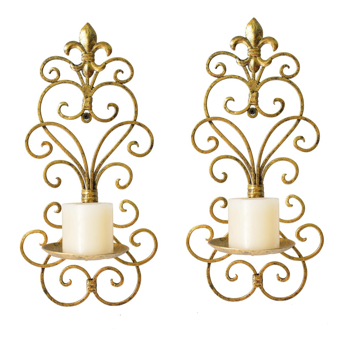 JUCONSIN Wall Sconces Candle Holder Set of 2, Metal Wall Decorations Hanging Wall Mounted Candle Sconces for Living Room Dining Room (Gold)