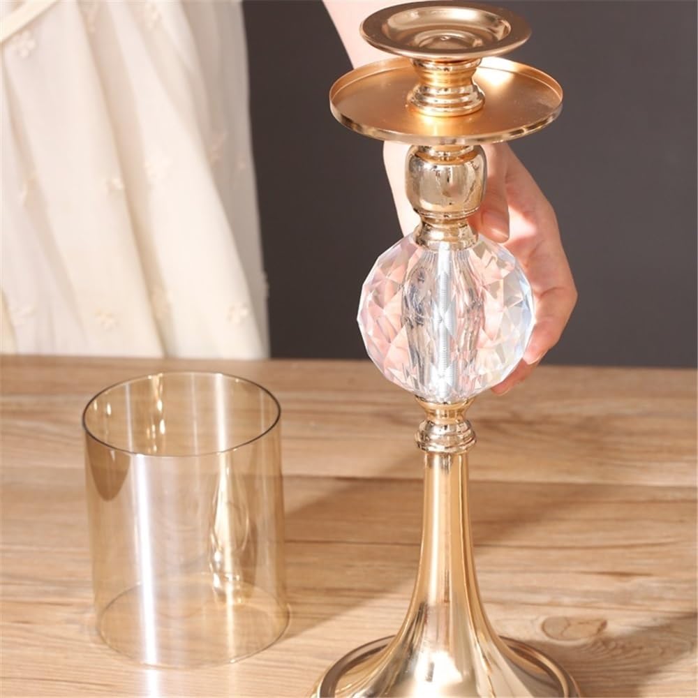 Candlestick Holders Light Luxury Metal Glass Tall Candlestick Candlelight Dinner Decoration Ornaments Candle Holders(Small)