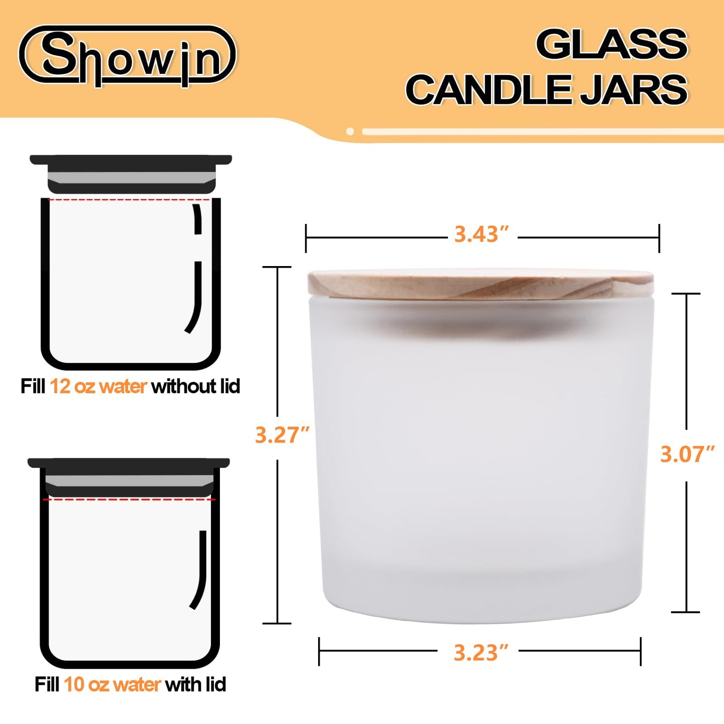 SHOWIN 12 OZ Thick Candle Jars for Making Candles 12 Pcs, Empty Jars with Wood Lids for Spice Jars, Sample Container, Frosted White