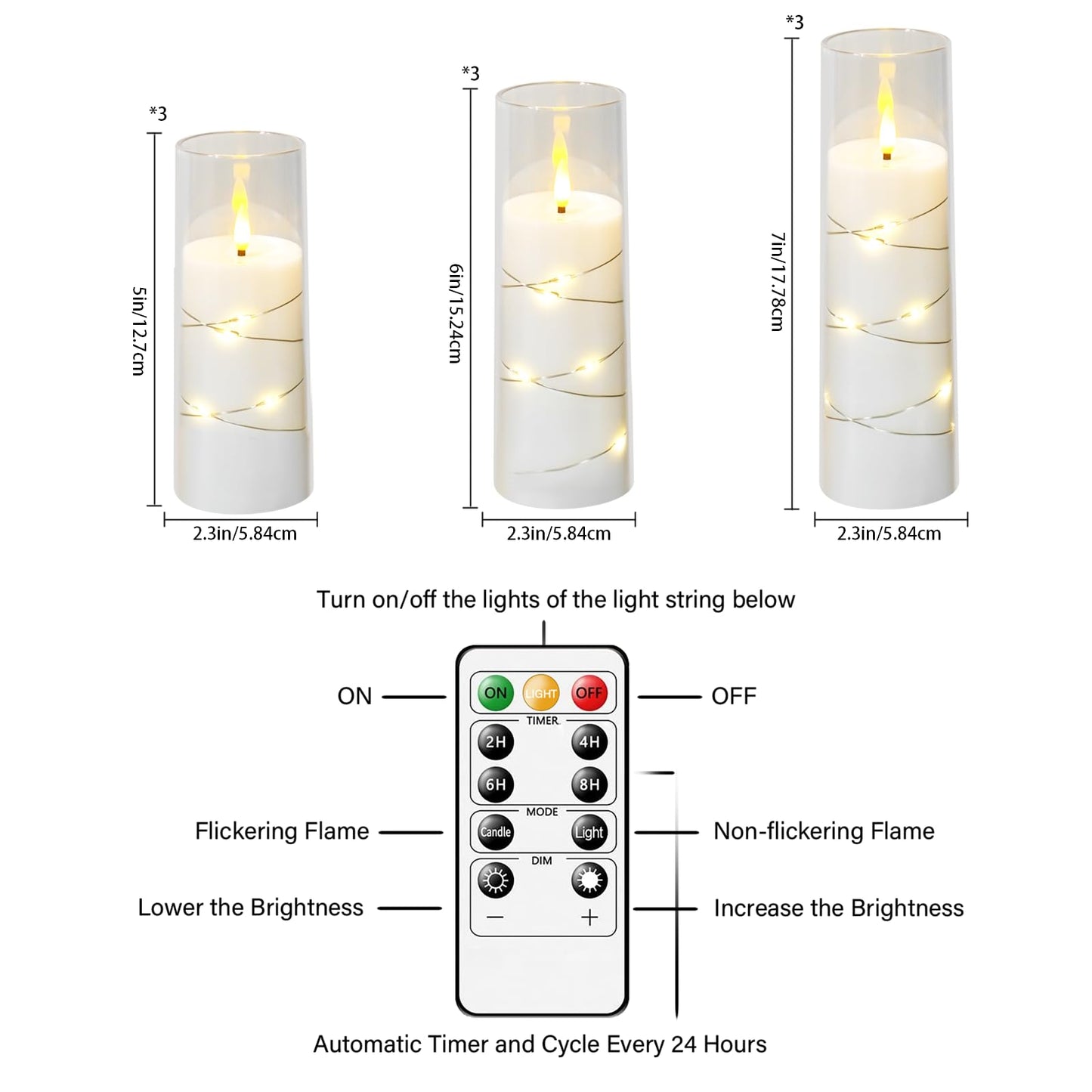 kakoya Flameless LED Candles with Timer 9 Pc Flickering Flameless Candles for Romantic Ambiance and Home Decoration Stable Acrylic Shell,with Embedded Star String，Battery Operated Candles（White）
