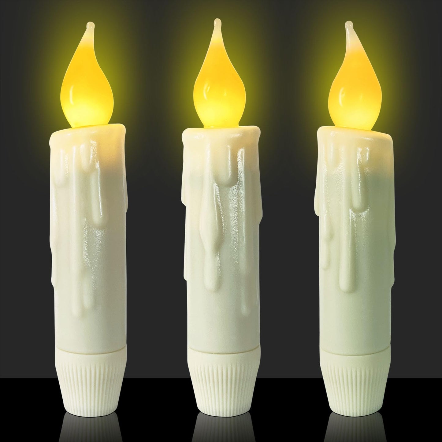 Short Taper Candles Battery Operated with Timer Real Wax Hand Dripped Flameless Taper Candles,4 Inch Ivory LED Candlesticks Flickering Country Primitive Christmas Halloween Decorations,Set of 3 PCS
