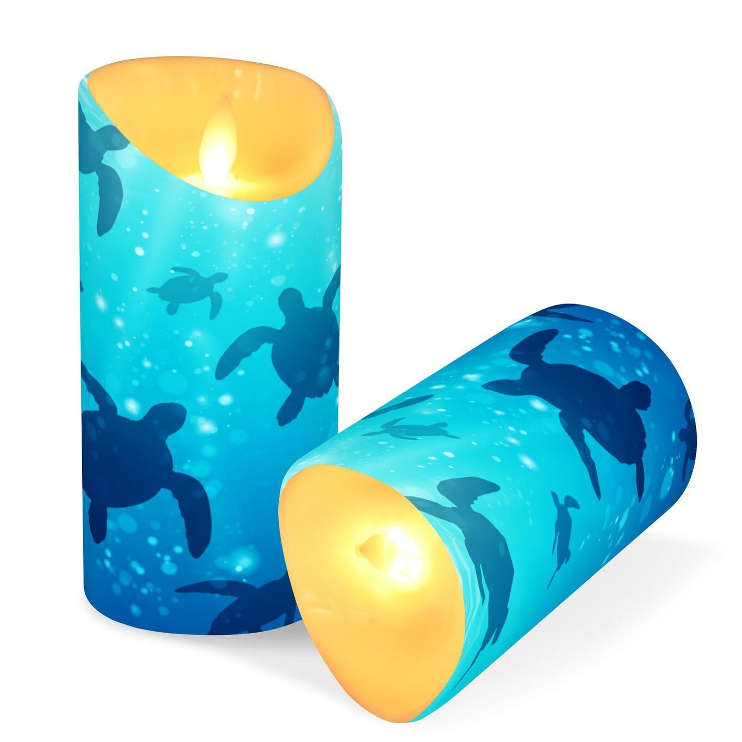 Flameless Candles Set of 2 Deep Sea Turtle Realistic LED Candles with Remote Battery Operated Holiday Decorations