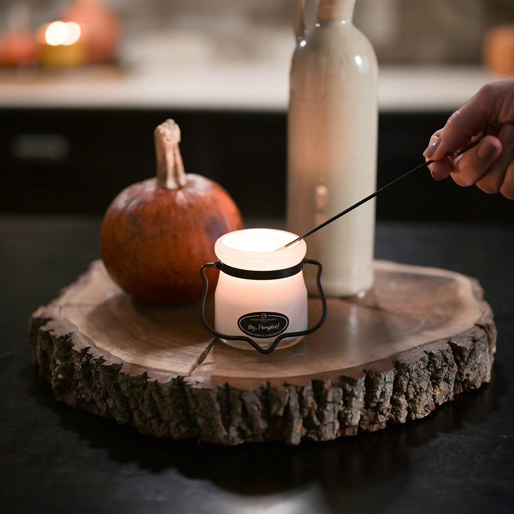 Milkhouse Candle Company Hey Pumpkin! Soy Candle - Salted Caramel | Cinnamon & Clove | Vanilla & Pumpkin Scented - 5 oz Cream Jar with Lid, 35+ Hour Burn Time, Made in the USA
