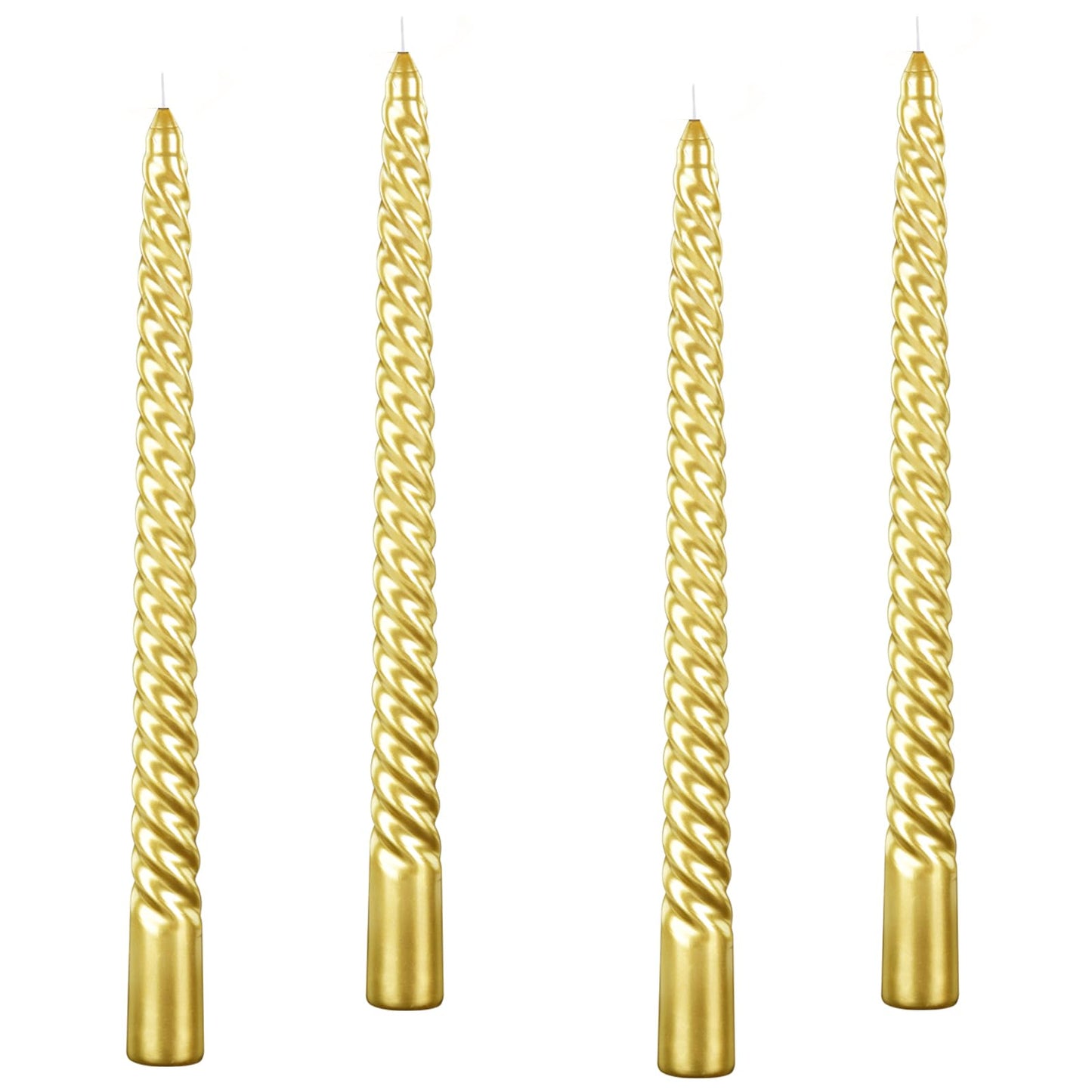 Kemladio 4 pcs 10 inch Taper Candles,Burning Unscented Tapered 7.5 hrs,Fancy Dinner,Tall Candle Sticks, Halloween Party Decorations (4pcs, Gold)