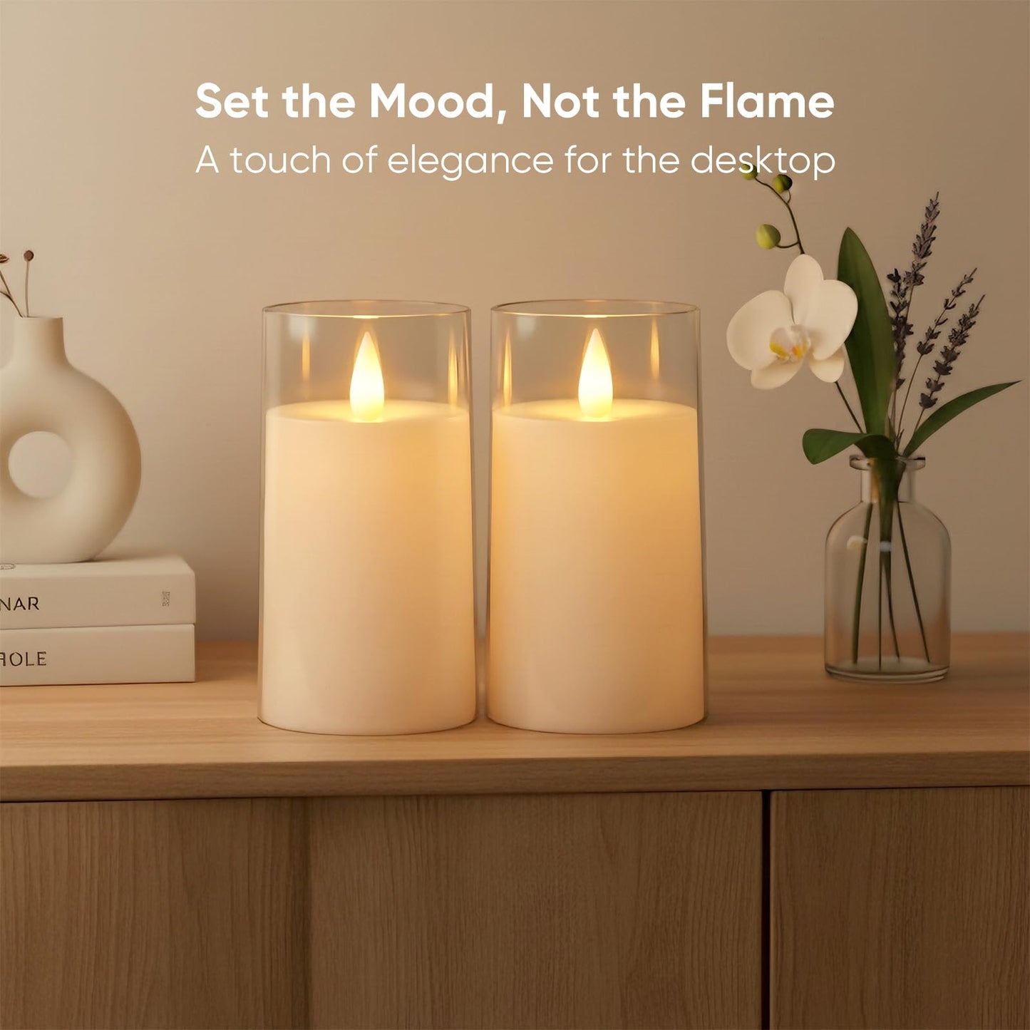 Amagic 3"×5" White Flameless Candles with Remote and Timer, Realistic Flickering Battery Operated Acrylic Led Fake Candles for Home Wedding Party Fall Christmas Decor, Set of 2