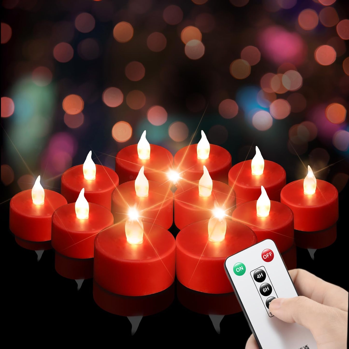 xiangpeng Tea Light Candles with Remote Control,24pack Flickering Flameless LED Candle,Long Lasting 400+Hours,Battery Operated with Timer for Home Decoration Seasonal &Festival Celebration Red
