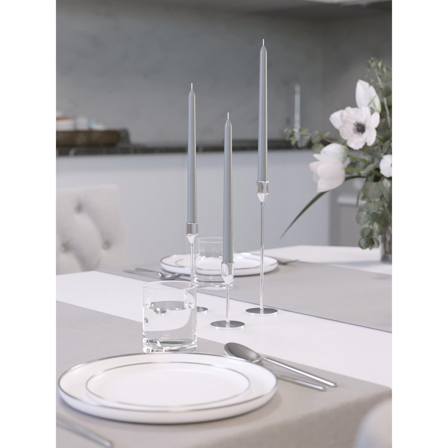 Candwax 10 inch Tapered Candles Set of 12 - Dripless and Unscented Candlesticks - Perfect as Dinner and Household - Light Gray