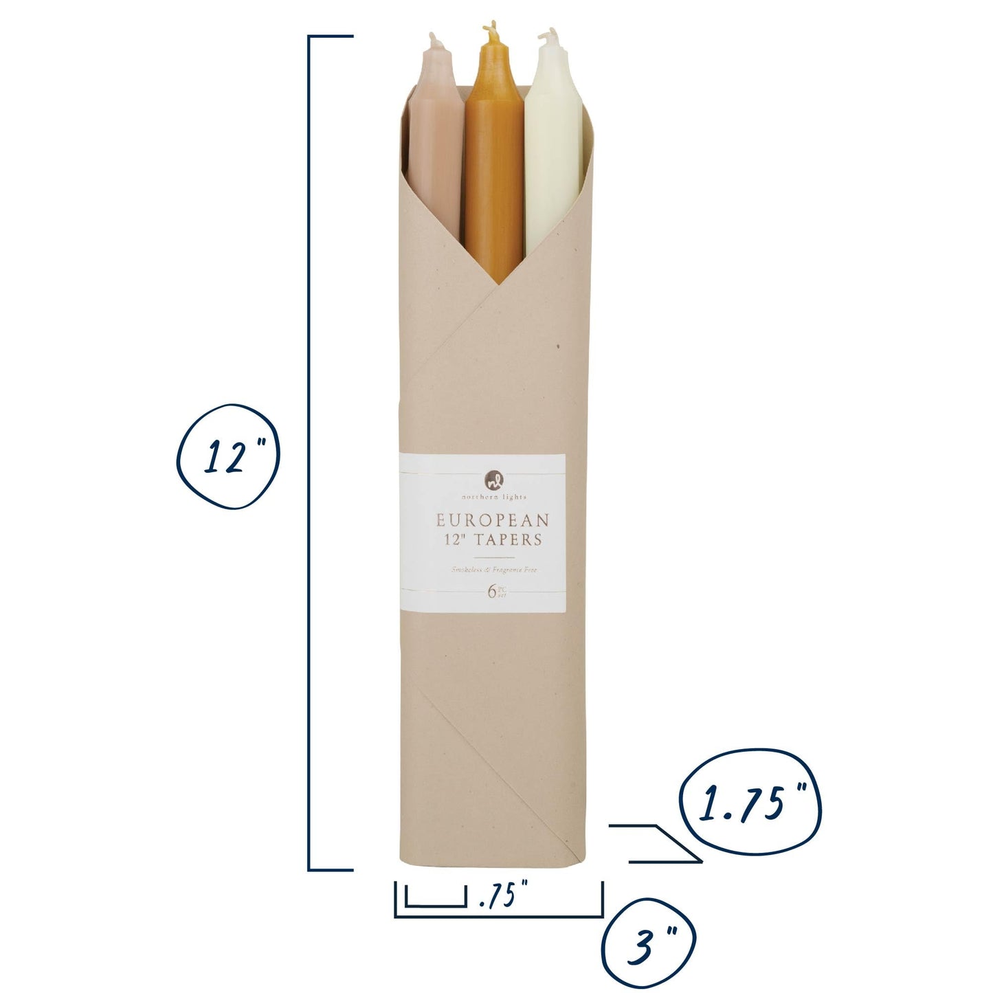 Northern Lights Candles - 12" 6pk Taper Combo - Desert Sun - 72747
