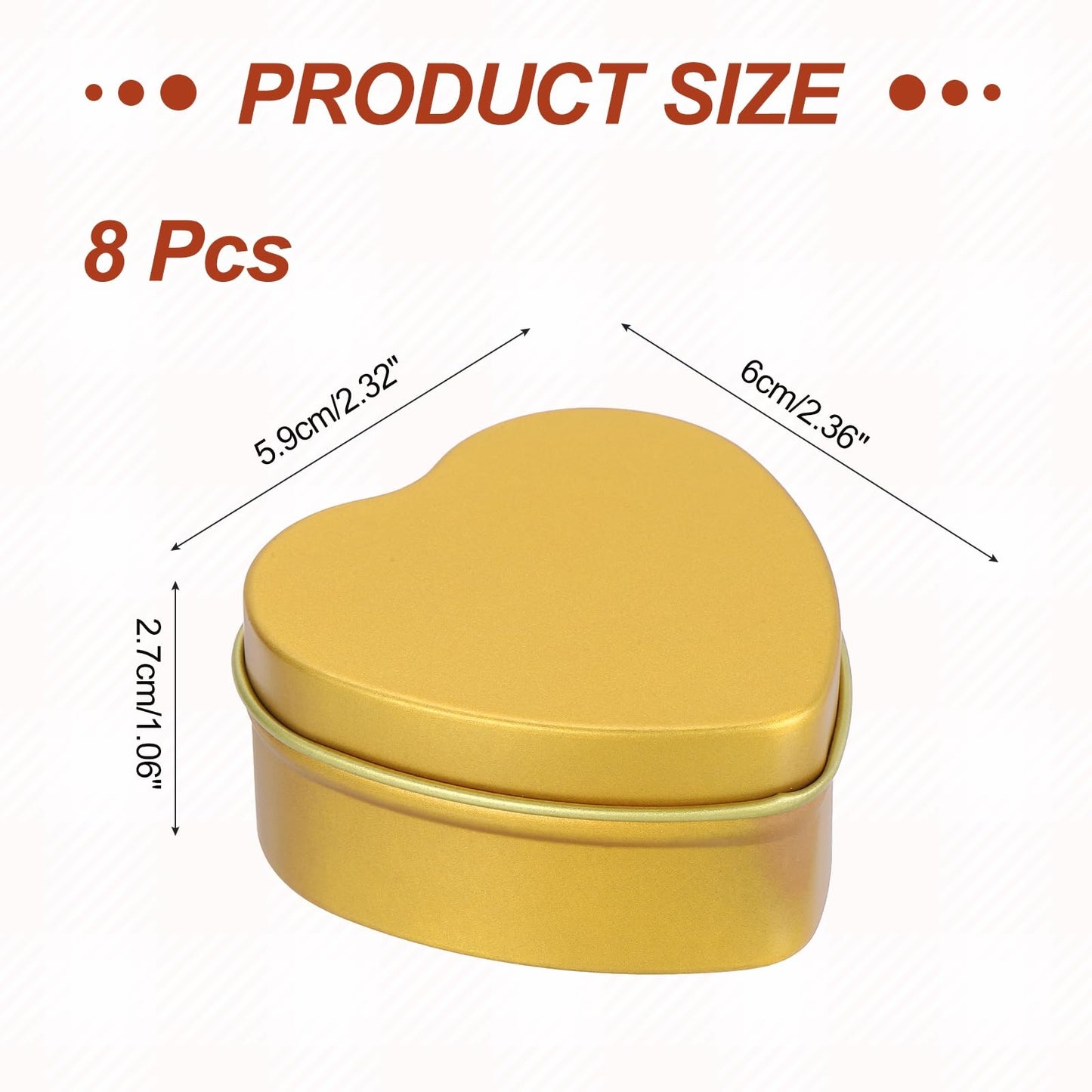 MECCANIXITY Heart Shaped Candle Tins, 2 oz Empty Metal Tin Cans Candles Containers for Candle Making Candies Gifts DIY Crafts, Gold, Pack of 8