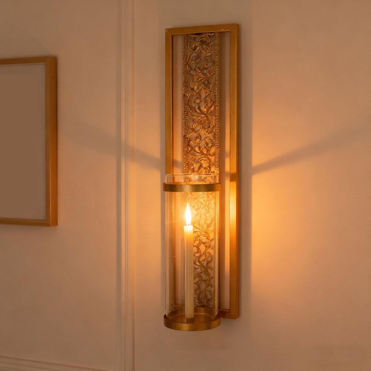 YUEHISY 2pcs Wall Candle Sconces, Wall Mounted Holders with Transparent Glass, Easy Installation, for Living Room Bedroom Bathroom Decor (Gold)