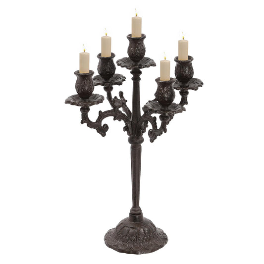 5-Arm Candle Holder, Vintage Candle Holder Set with Scroll Arms, Aged Iron Candelabra with 5-Inch Base, Romantic Table Centerpiece for Wedding, Birthdays, Anniversaries, Christmas, Valentine's Day