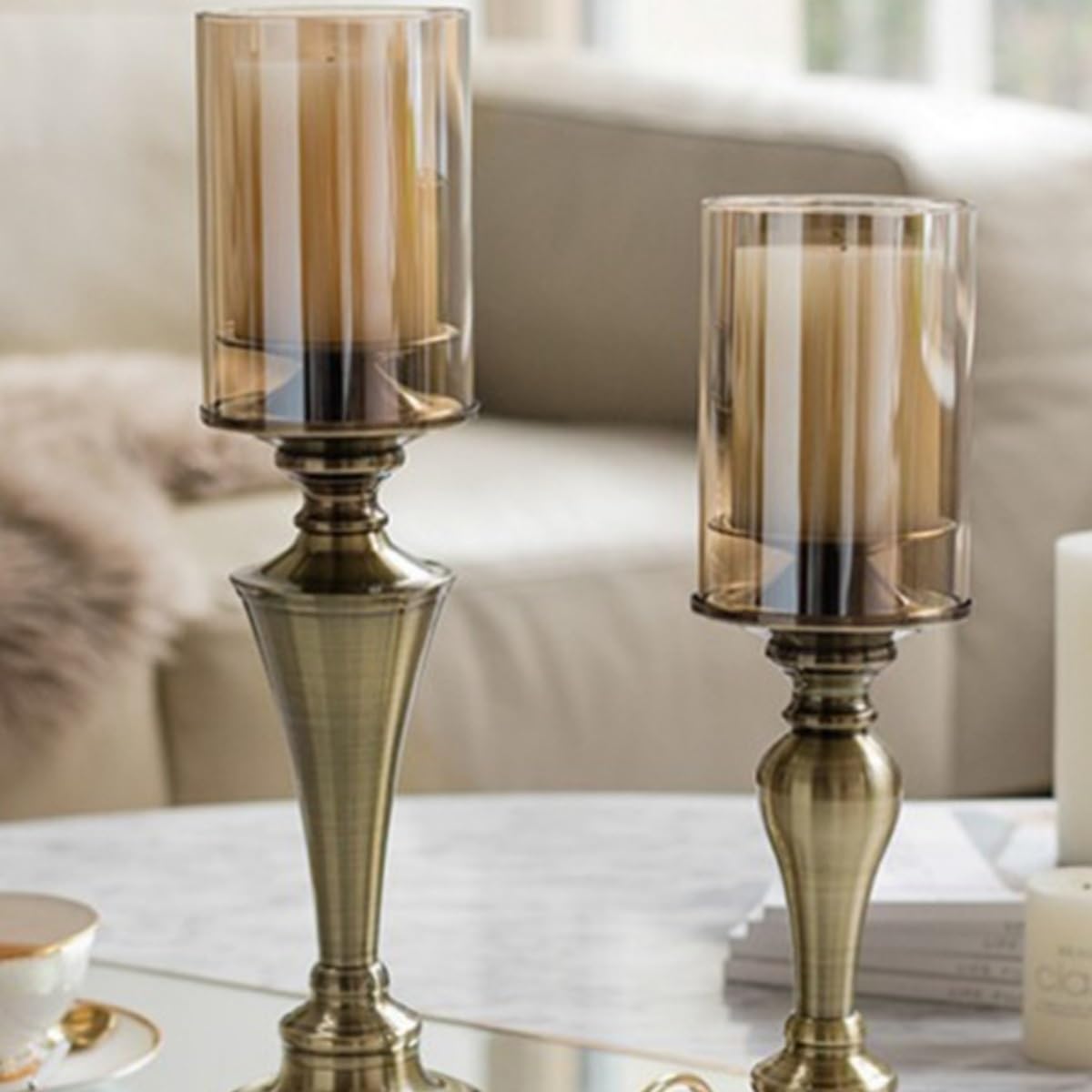 YUHUAWF Candle Holderss Creative Iron Candlestick with Glass Cover Home Dining Table Decoration Candlestick Ornaments Decorative Candlestick(Small)