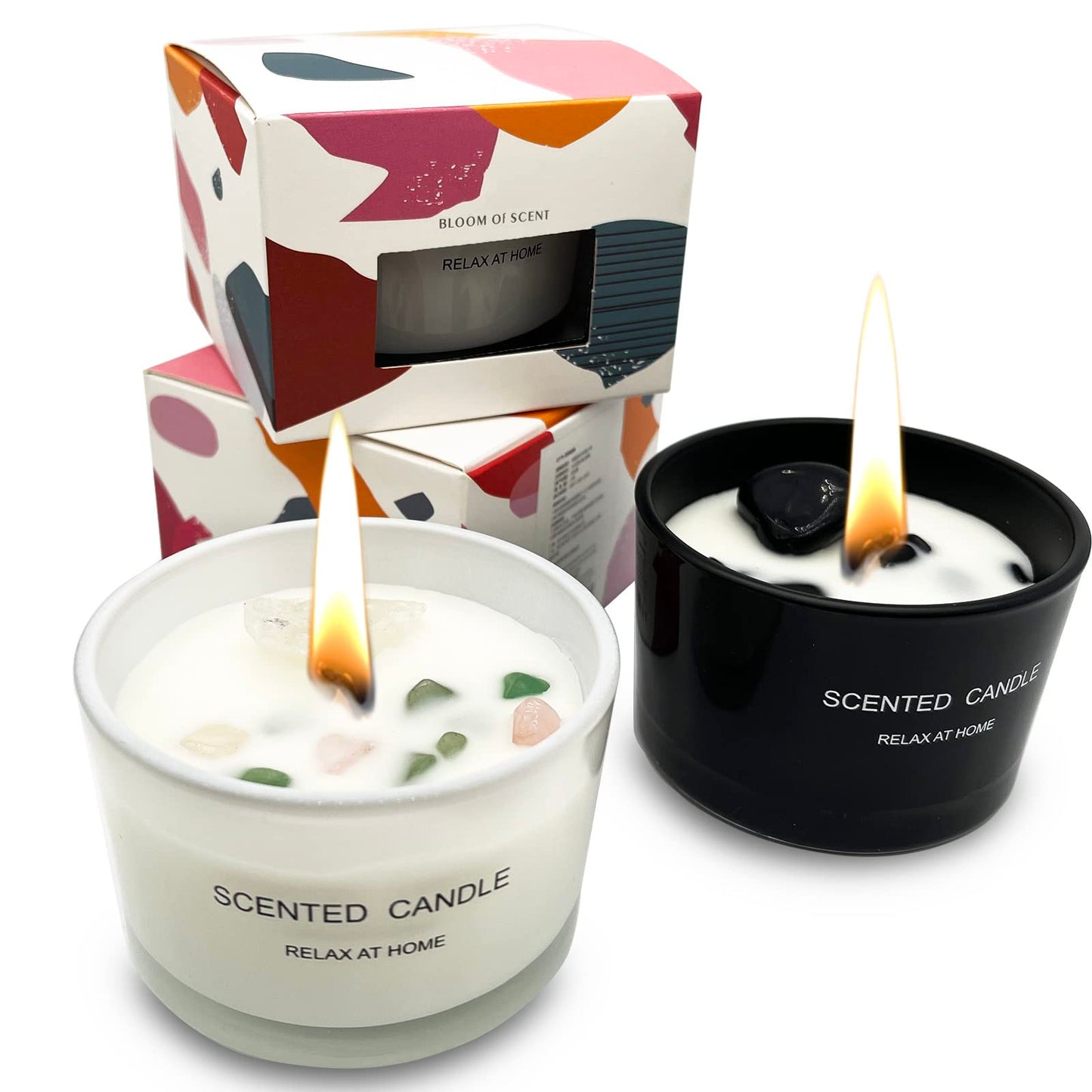Healing Crystal Candles Chakra Jar Candle Soy Candle Gifts for Women Scented Candle Set 2 Pack Black and White
