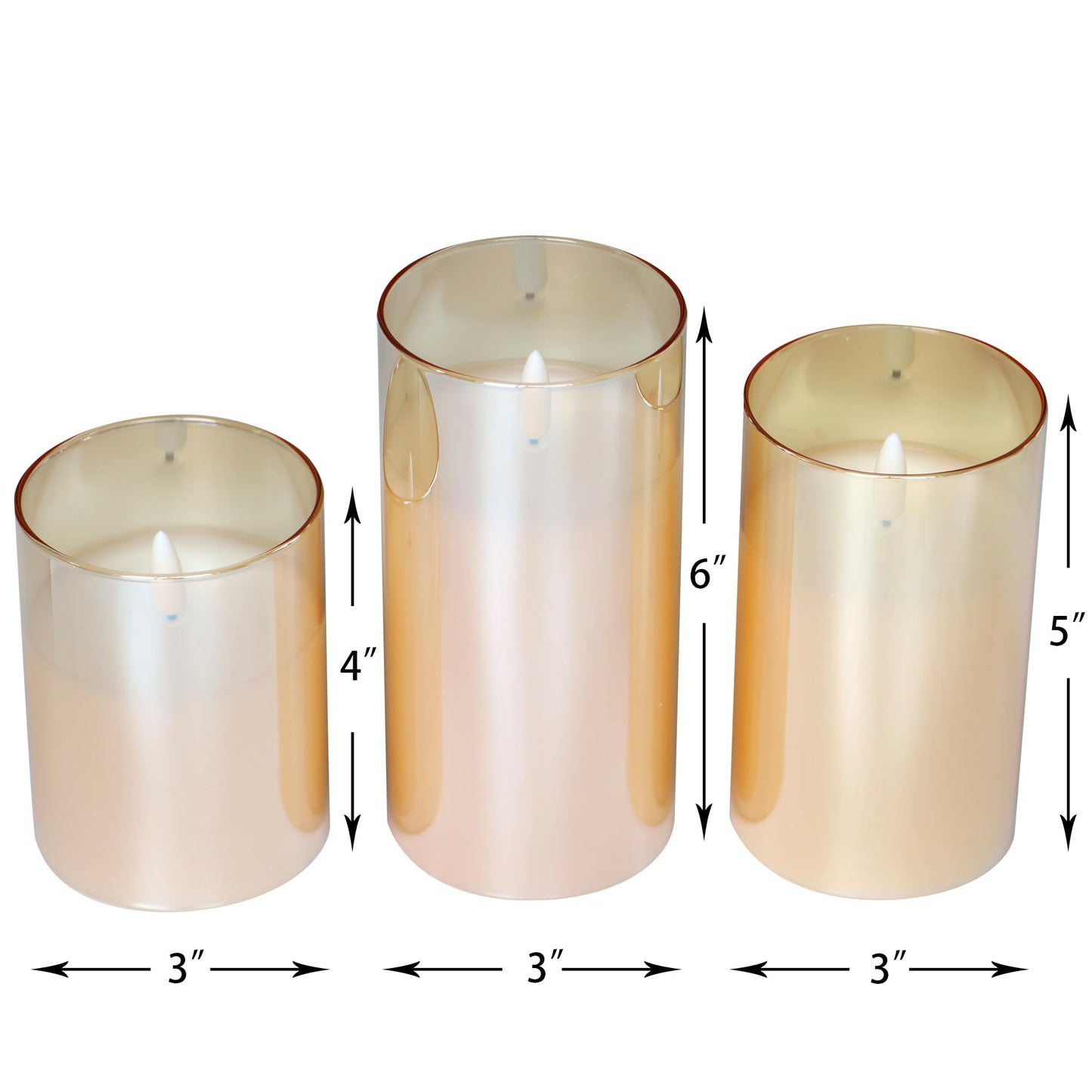 CANDLE CHOICE Real Wax Battery Operated Flameless Pillar Candles with Remote Timer Gold Glass Shell Realistic Black Wick Flickering Electric LED Lights Wedding Halloween Christmas Decorations 3 Pack