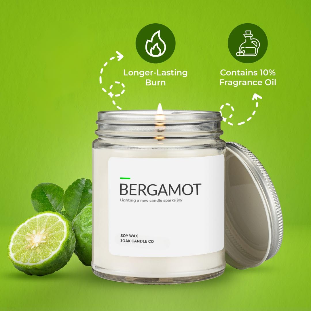 1OAK Bergamot Candle - Soy Candles for Home Scented - Long Burning Premium - Hand-Poured (7oz.)