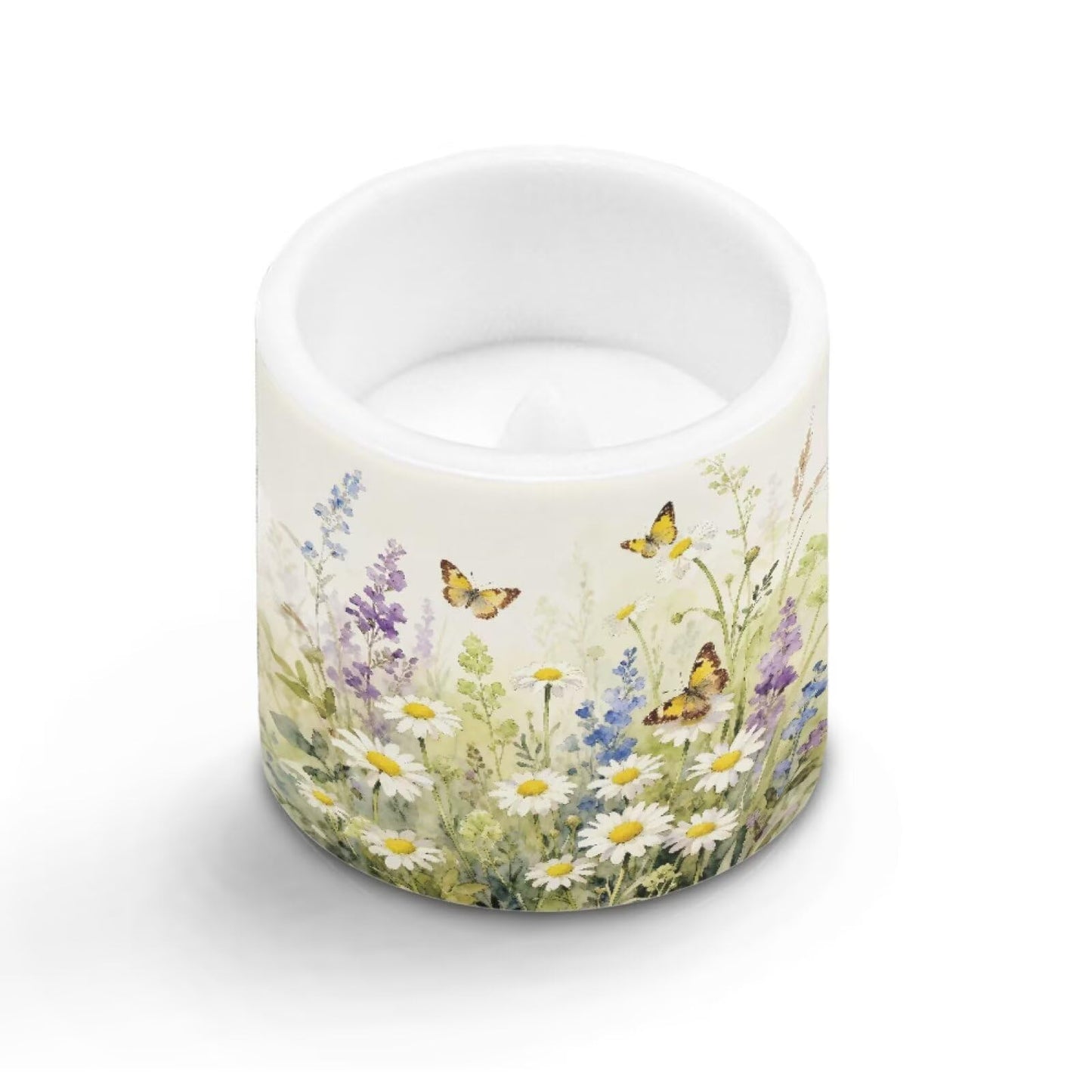 Merkmak Battery Operated Flameless Candles with Remote and Timer Daisy Butterfly LED Pillar Candles for Banquet, Gathering, Home Decoration Battery Tealights