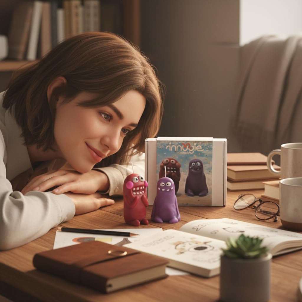 Cute Funny Clay Creature Candles with Natural Scents (Lavender & Rose Ebony), Novelty Home Decor Gifts for Holidays, Birthdays, Party Favors, Natural Soy Wax, Relaxation and Mood Enhancement
