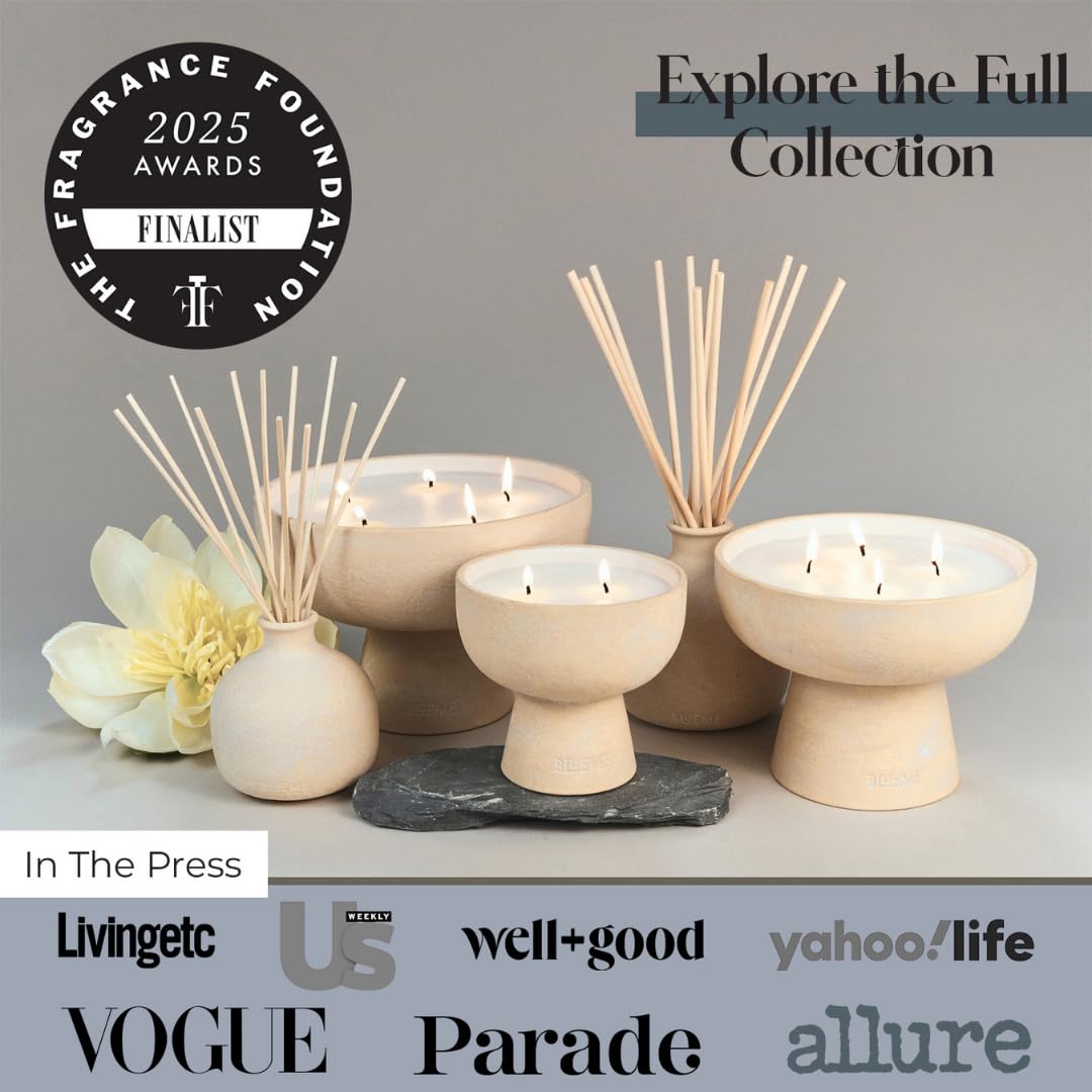 Blueme Balance Candle | White Lotus & Tea | 5 Wick - Refillable Wellness Candle with Essential Oils, Hand Finished & Poured Soy Wax Blend Ceramic Vessel, Natural Cotton Wicks | Giant 45 oz