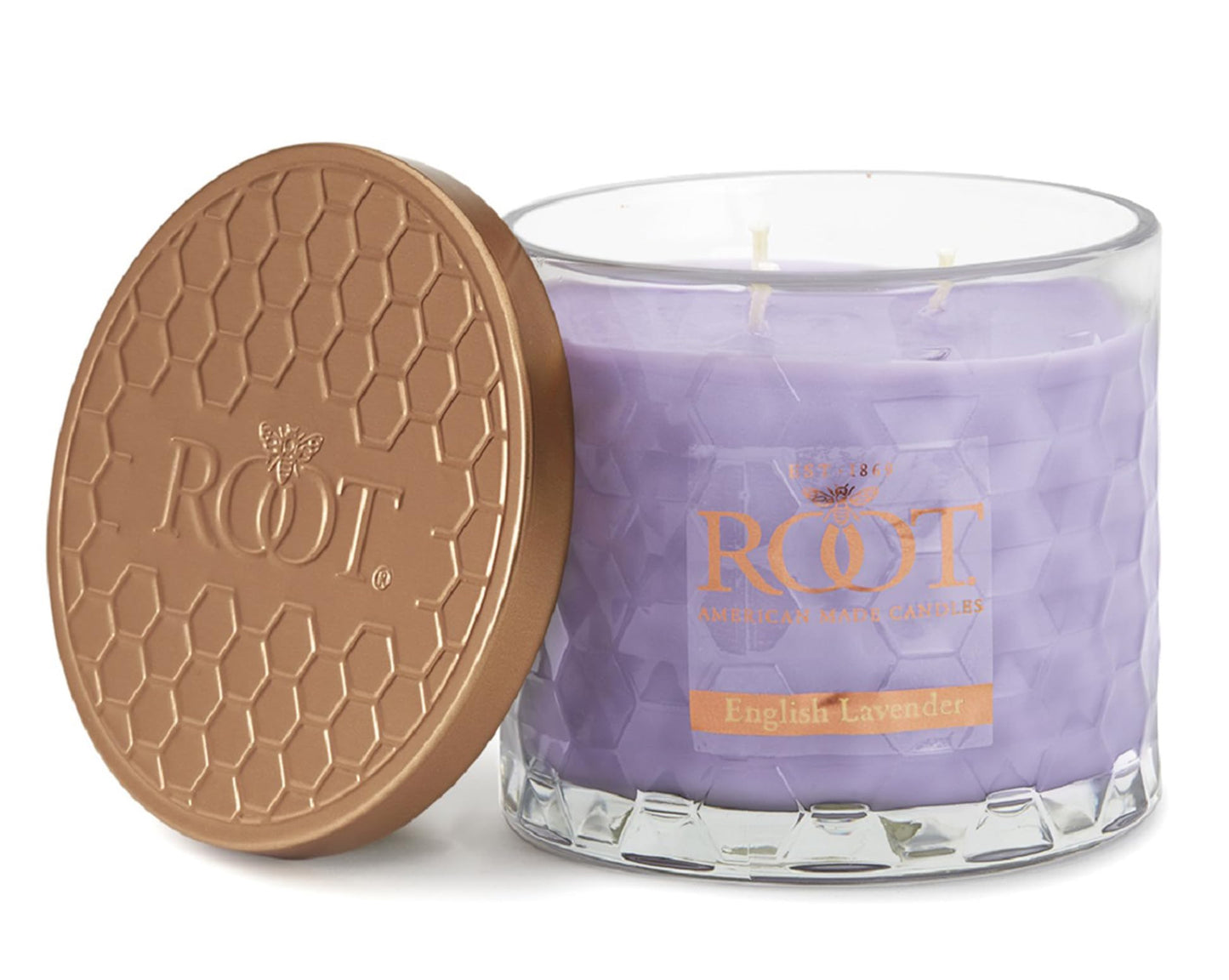 Root Candles Scented Candles Honeycomb Glass Premium Handcrafted Beeswax Blend 3-Wick Candle, 12-Ounce, English Lavender
