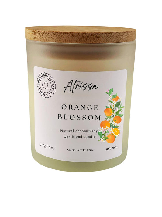 ATRISSA Orange Blossom 8 OZ, Bright, Citrus Floral Scent, Hand Poured Soy Wax Candle – Clean-Burning, Fresh, Uplifting Floral Citrus Blend Candle for Home (8 Oz, Orange Blossom)