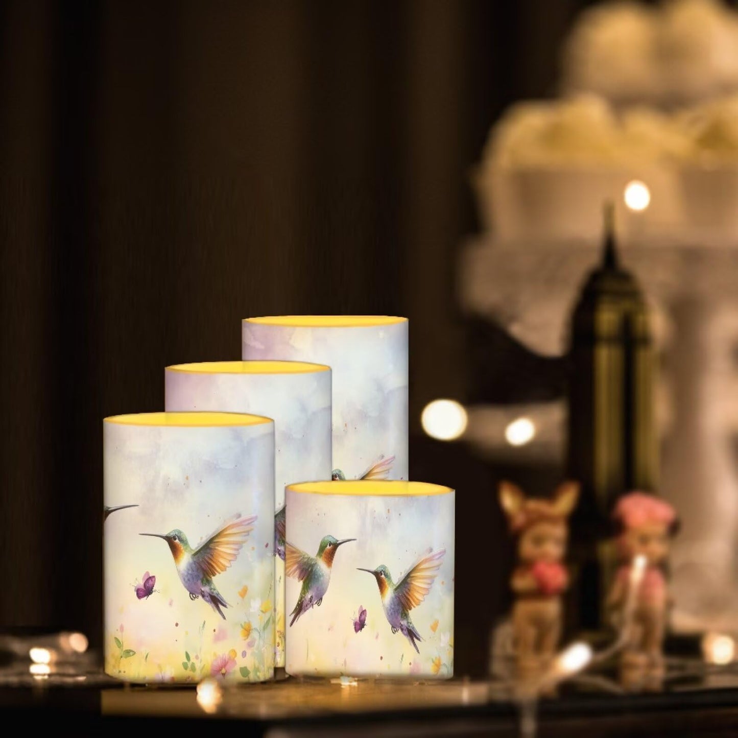 Cozeyat Butterfly Hummingbird LED Candles Set of 4 Battery Powered Flameless with Remote Timer Flickering Waterproof Pillar Candles for Indoor Outdoor Table Beach