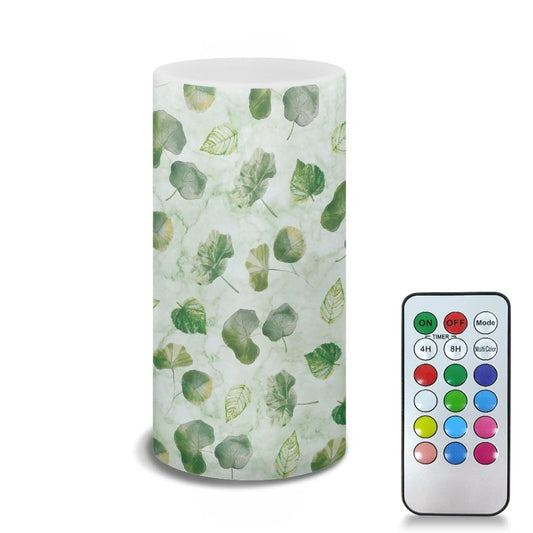 NETILGEN Flameless Candle Electric LED Lights with Dancing Flame, with Timer Remote 12 Color Lights, 3 AAA Batteries Operated(Not Include), 2.95'' X 5.9'' for Home Decor, Green Leaf Lotus Leaf