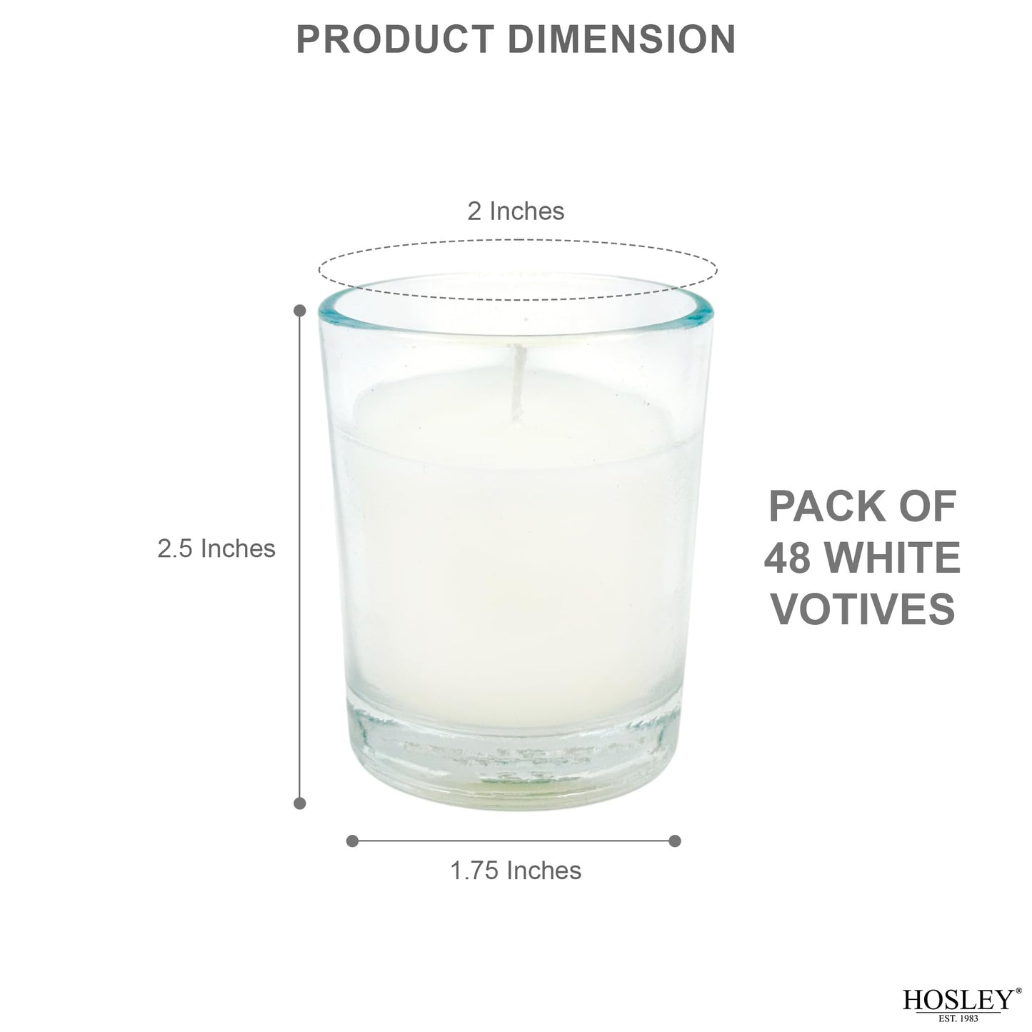 Hosley 48 Pack White Unscented Votive Candles, Clear Glass, Hand-Poured Wax, Bulk Wedding & Party Candles for Gifts, Tables, Aromatherapy & Holidays Party Weddings Birthdays (White)