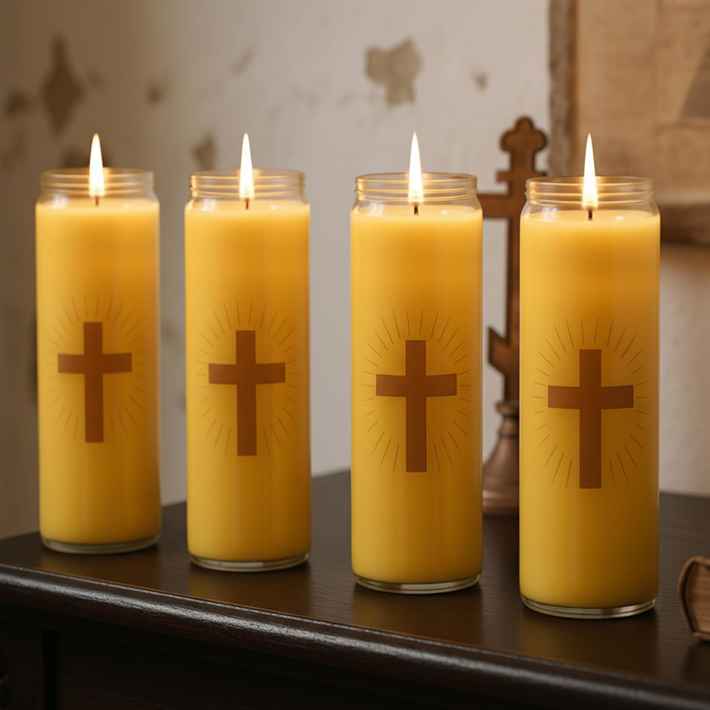 4 Packs Beeswax Prayer Candles, 7 Day Devotional Candles in Glass with 100 Hours Long Burn Time, Natural Scented Memorial Candles Religious Candle for Catholic, Vigil, Church